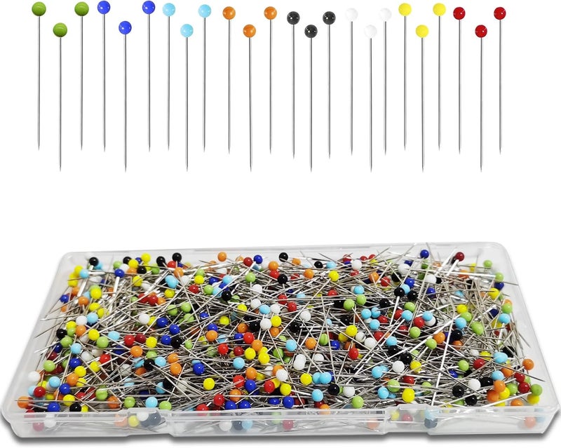 Urmspst 600PCS Sewing Pins (Upgraded), 1.5 inch Straight Pins with 4MM Colored Ball Glass Head, Quilting Pins for Fabric, Jewelry DIY, Craft and Sewing Project(Colorful) - Image 1